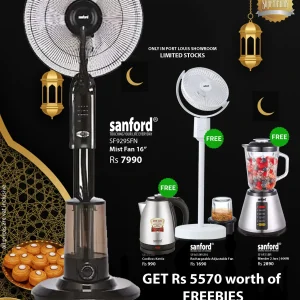 SANFORD Fan Mist 16inches SF929SFN + Free Kettle SF3343EK + Free Rechargeable Fan SF6659RSFN + Free Blender SF6815BR