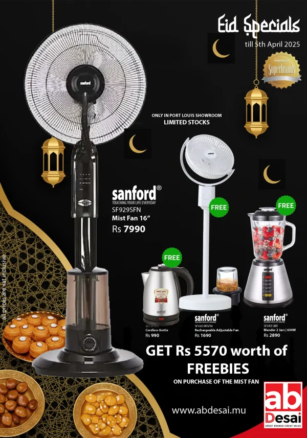 SANFORD Fan Mist 16inches SF929SFN + Free Kettle SF3343EK + Free Rechargeable Fan SF6659RSFN + Free Blender SF6815BR