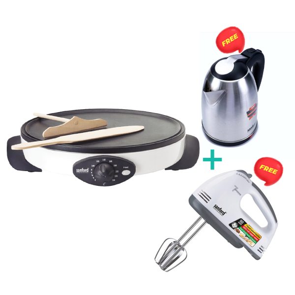 SANFORD Bundle Crepe Maker SF8053CM + Kettle SF3343EK (free) & Handmixer SF1340HM (free)