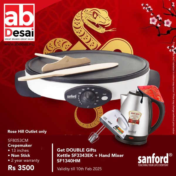 SANFORD Bundle Crepe Maker SF8053CM + Kettle SF3343EK (free) & Handmixer SF1340HM (free)