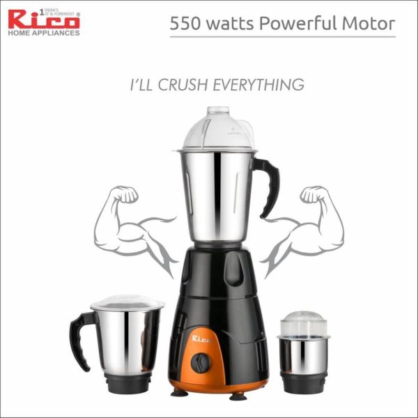 RICO Mixer Grinder MG123 Black/Orange 550W + Iron AI08 - Image 4