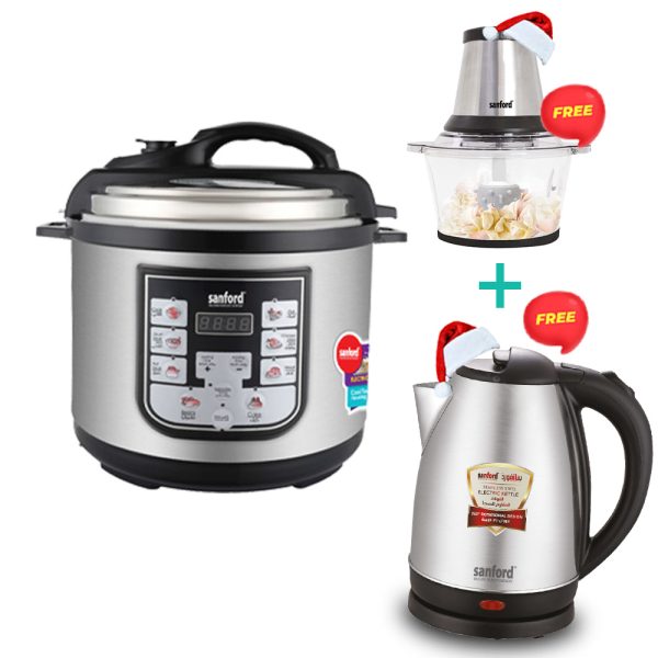 SANFORD Digital Pressure Cooker 6 Liters SF3200EPC-A + Free Kettle SF3343EK and Free Chopper SF5584FC, both worth Rs 3490