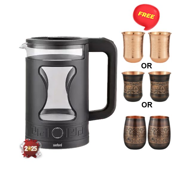 SANFORD Cordless Kettle SF3359EK Black + Free pair of Dr Vedic Copper Glasses ( as per design available)