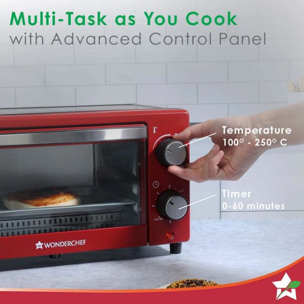WONDERCHEF Oven Toaster Griller (OTG) Crimson Edge - 9 Litres - with Auto-shut Off, Heat-resistant Tempered Glass, Multi-stage Heat Selection, 2 Years Warranty, 650W, Red 63153420 (WON566) - Image 5