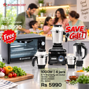 WONDERCHEF Sumo Black DLX Mixer Grinder with 4 Stainless Steel Jars, 1000 W in Black WON642-63154742