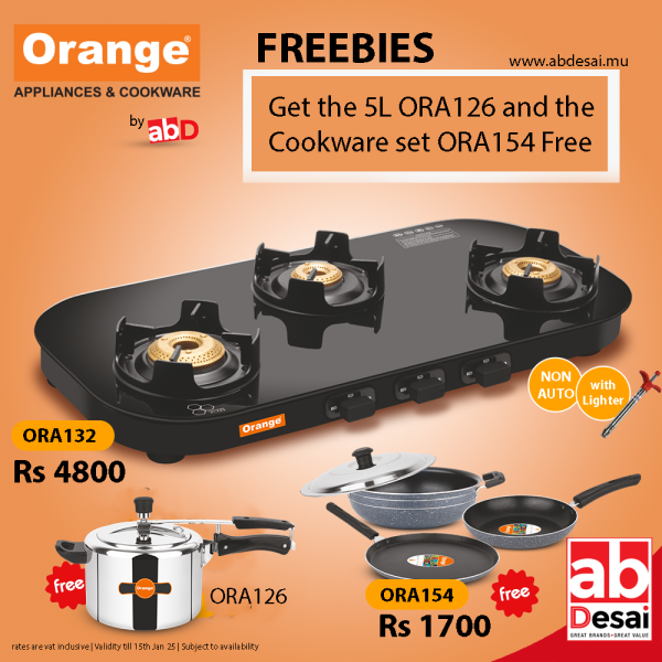 ORANGE LPG Gas Stove Ace 301 (ORA132) + Pressure Cooker ORA126 + Cookware Set ORA154