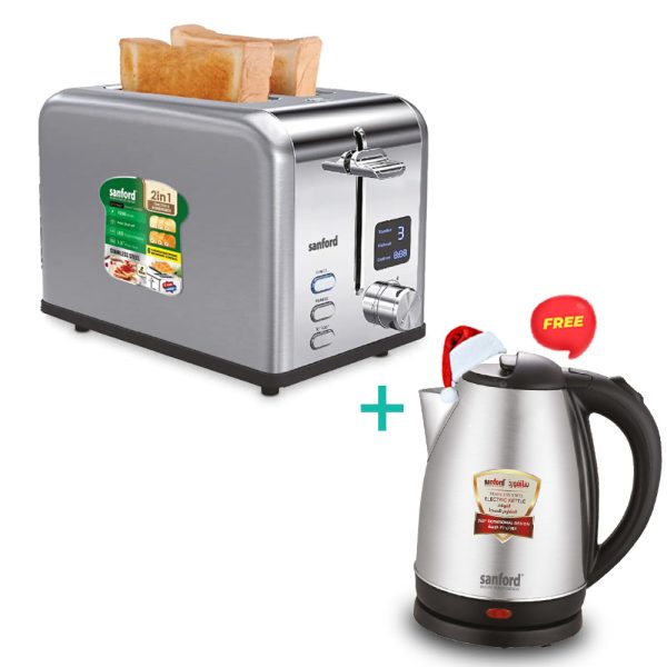 SANFORD Premium Toaster 2 Slices SF5746BT + Free SF3343EK Kettle worth Rs 990