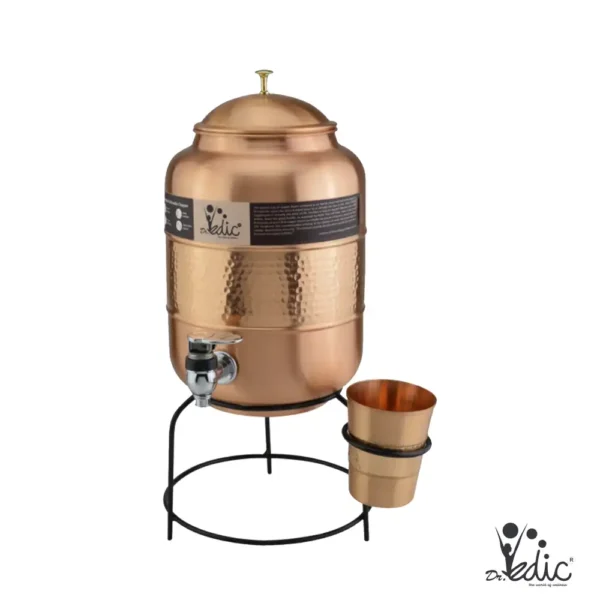 DrVEDIC Copper Rajwadi 2 Tone Matka with stand and glass 5L DV42