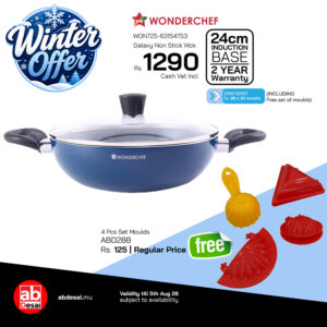 WONDERCHEF Non Stick Galaxy Wok with Lid 24 cm, 2 litres, Midnight Blue, 2 Years Warranty WON725-63154753 + Free ABD288 Moulds Set Worth Rs 125