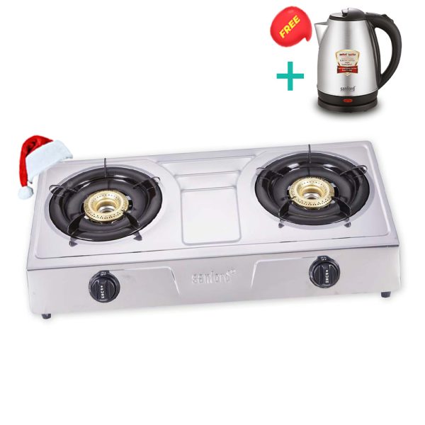 SANFORD Gas Stove Double Burner SF5221GC-C SS + Free Kettle SF3343EK worth Rs 990