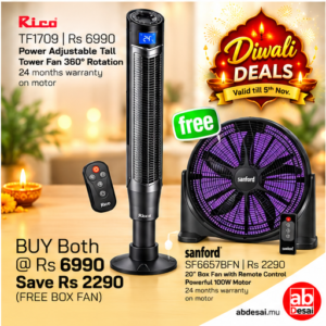 RICO Fan Tower TF1709 Rs 6990 + Free 20" Box Fan with Remote SF6657BFN worth Rs 2290