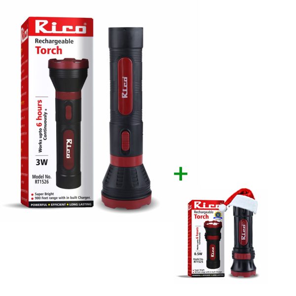 RICO Search Light Rechargeable RT1526 + Free RT1525 Search Light Rechargeable worth Rs 165