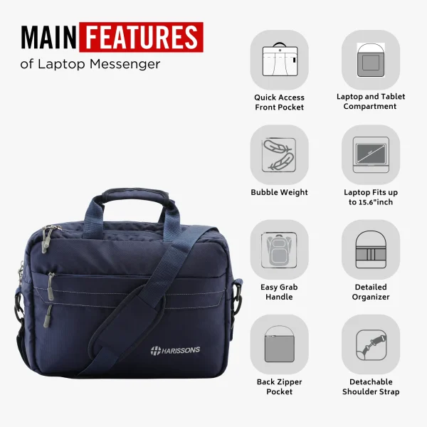 HARISSONS Jaunty LP Sling Casual Laptop Messenger Navy/Light Grey - Image 4