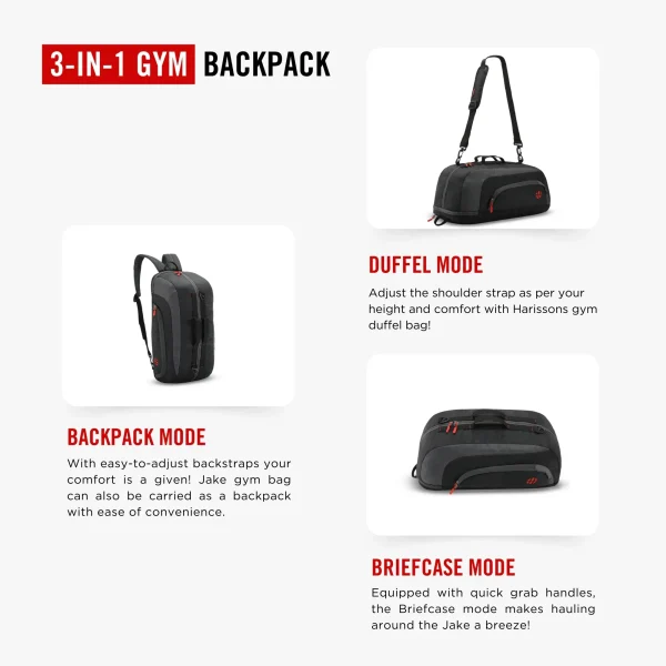 HARISSONS Jake Gym Duffle (3-in-1) Dark Grey - Image 5