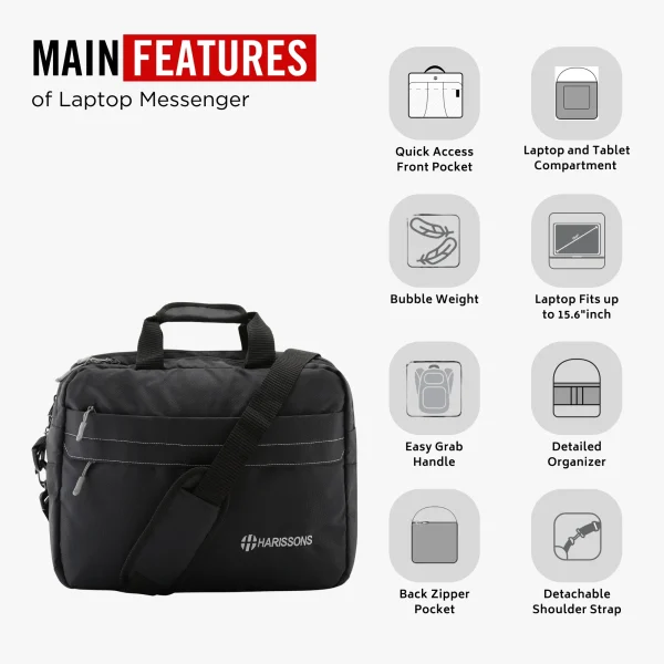 HARISSONS Jaunty LP Sling Casual Laptop Messenger Black/Light Grey - Image 4