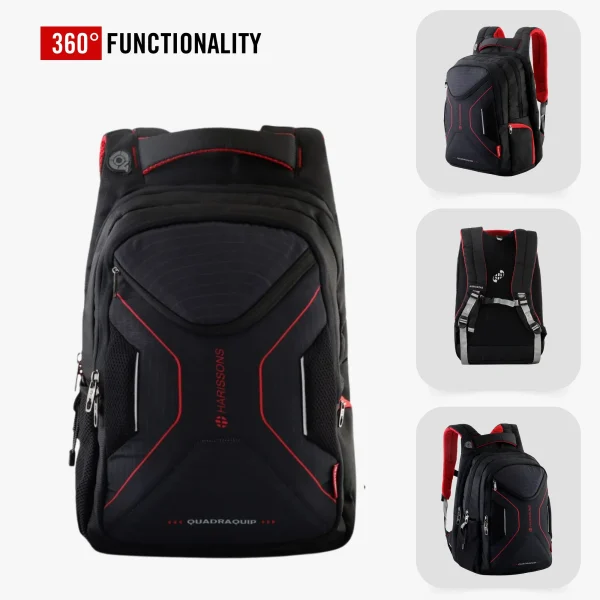 HARISSONS Glint Casual Laptop Backpack Black Red - Image 3