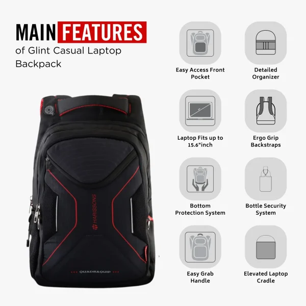 HARISSONS Glint Casual Laptop Backpack Black Red - Image 4