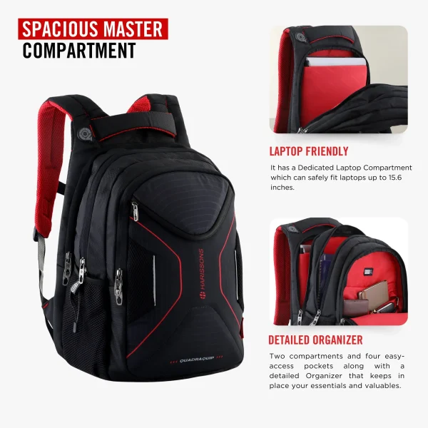 HARISSONS Glint Casual Laptop Backpack Black Red - Image 5