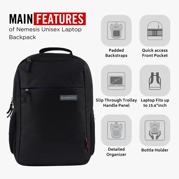 Harrisons NEMESIS Casual Laptop Backpack Blk RBlue - Image 4