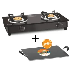 ORANGE Bundle Gas Stove Tempered Glass 2 Burners ELITE 201 Automatic Ignition (ORA171) + ORA103 Multi Pan Free ( worth Rs 1400 )