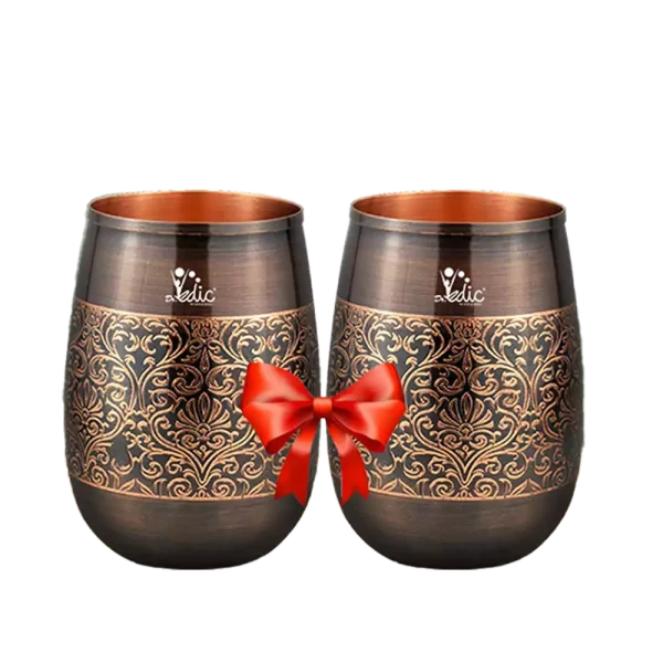DrVEDIC Copper Glassx2 Vintage Antique Carving 250ml DRV034 - Image 3