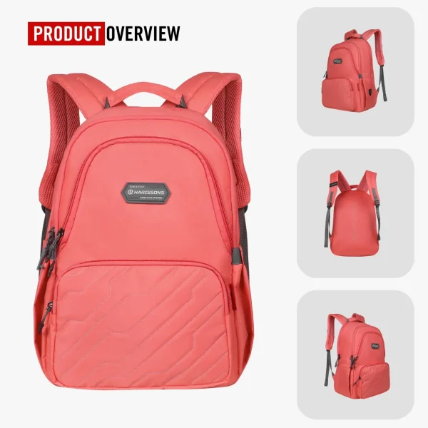 HARISSONS Zap Casual Backpack Coral/Light Grey - Image 3