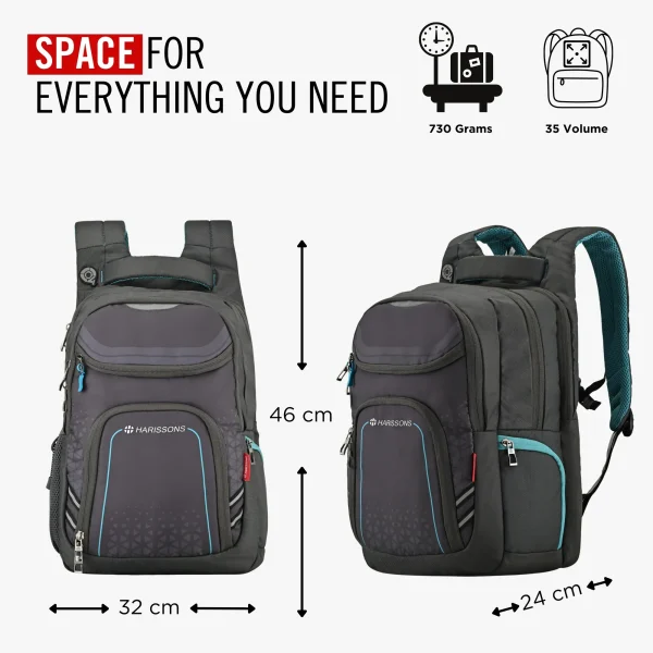 HARISSONS Hypnos Casual Laptop Backpack Grey Teal - Image 2