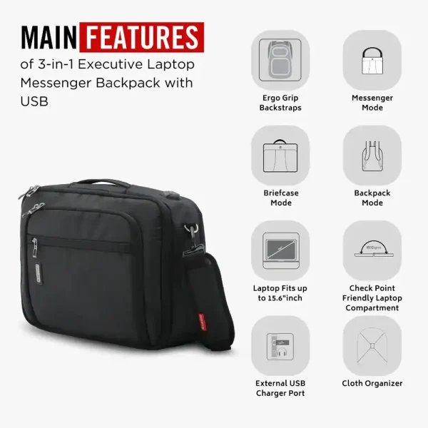 HARISSONS Metro Premium Laptop Backpack 3in1 USB Port Black - Image 3