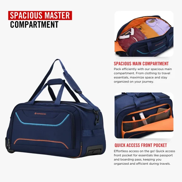 HARISSONS Regal Duffle Bag with wheels Navy Blue Orange Teal 24inches - Image 5