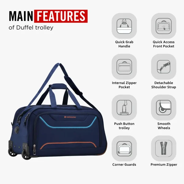 HARISSONS Regal Duffle Bag with wheels Navy Blue Orange Teal 24inches - Image 4