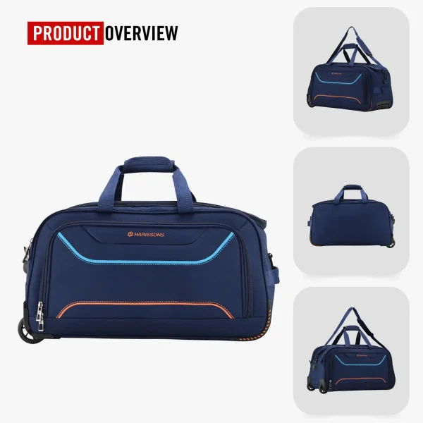 HARISSONS Regal Duffle Bag with wheels Navy Blue Orange Teal 24inches - Image 3