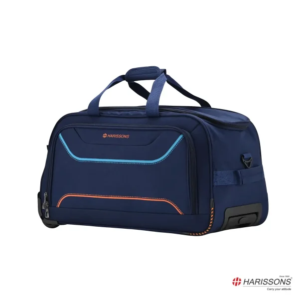 HARISSONS Regal Duffle Bag with wheels Navy Blue Orange Teal 24inches
