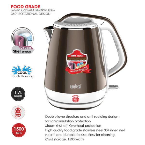 SANFORD Cordless Double Walled Kettle SF3364EK + Free ABD591IMP Teapot worth Rs 530 - Image 2