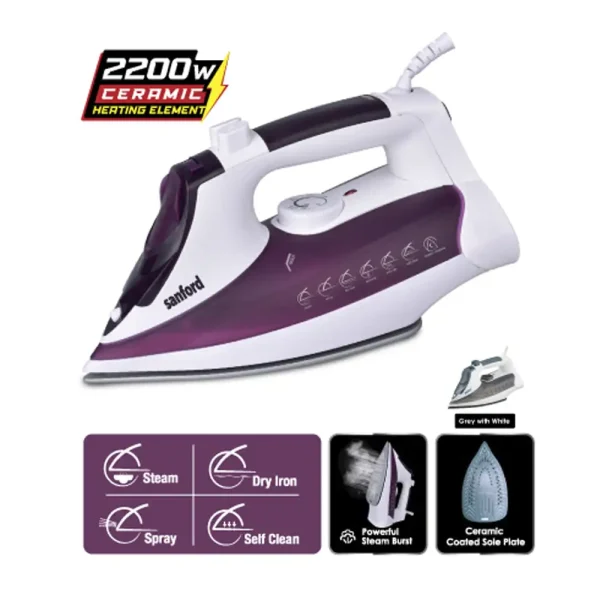 SANFORD Steam Iron SF45CI Purple White - Image 4