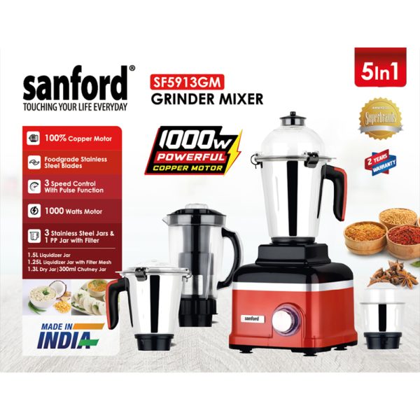 SANFORD Mixer Grinder 5in1 1000W SF5913GM Red - Image 3