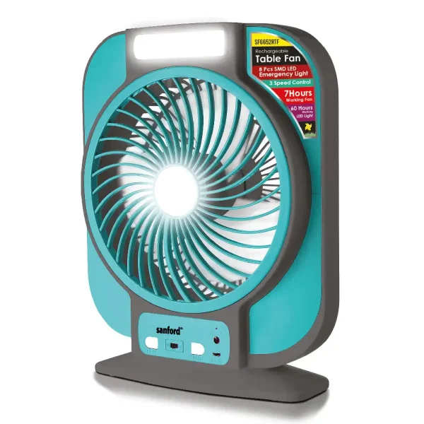 SANFORD Rechargeable Table Fan 7 inches SF6652RTF Green / Black + FREE SF936HFN Hand Fan worth Rs 690 - Image 6