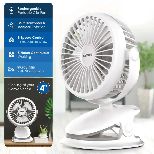 SANFORD Fan Rechargeable Clip Style SF6664PCF - Image 3