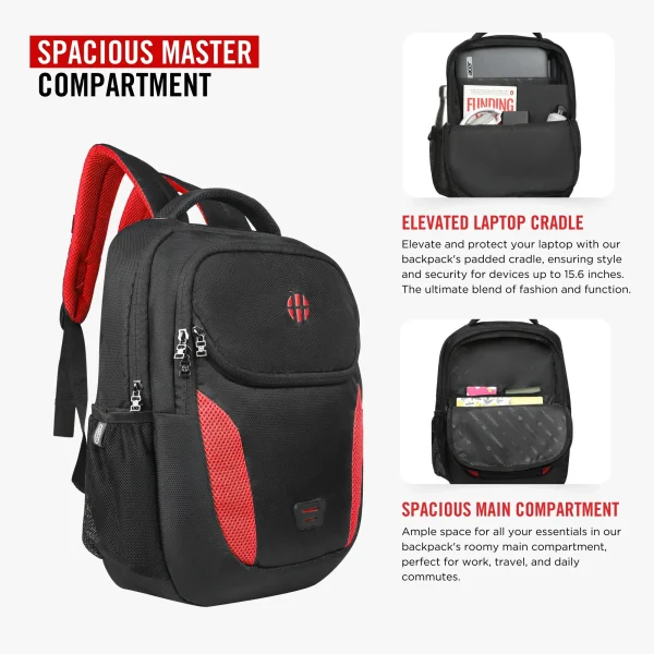 HARISSONS Spark Casual Laptop Backpack Black Red - Image 5