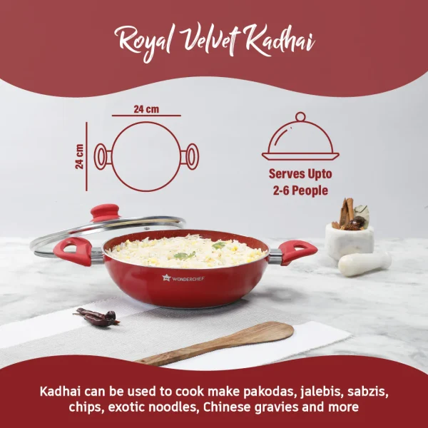 WONDERCHEF Royal Velvet Non-stick Cookware Set, Red 63152059 (WON044) + Free Peeler WON217-63152630 - Image 4