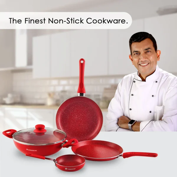 WONDERCHEF Royal Velvet Non-stick Cookware Set, Red 63152059 (WON044) + Free Peeler WON217-63152630 - Image 8