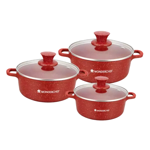 WONDERCHEF Granite Die-cast Non-stick Casserole Set, 6Pc (1150ML, 2000ML, 4500ML) With Lids, Induction Bottom, Soft Touch Handles, Pure Grade Aluminium, PFOA/Heavy Metal Free, 2 Years Warranty, Red 63153423 (WON445) - Image 8