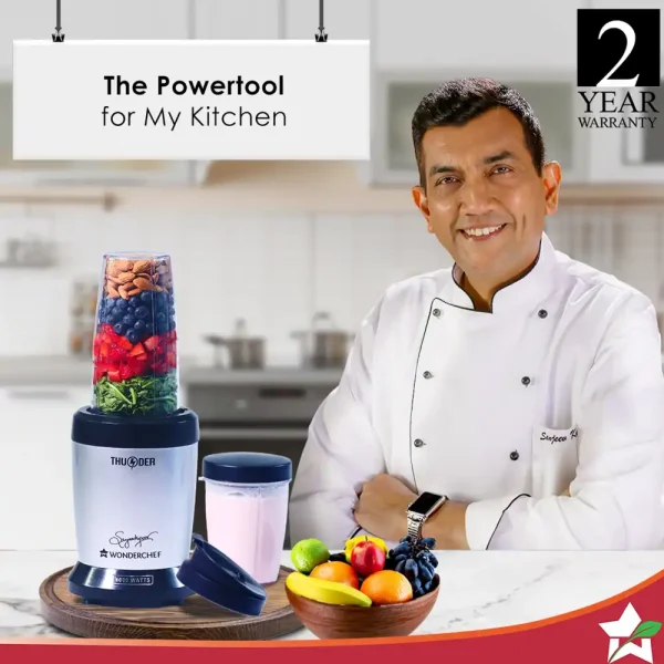 WONDERCHEF Nutri-blend Thunder Mixer, Grinder, Blender & Smoothie Maker | 1000W 22000 RPM 100% Full Copper Motor | SS 6-Blade Assembly | 2 Unbreakable Tritan Jars | 2 Years Warranty | Recipe Book By Chef Sanjeev Kapoor | Black Silver (WON462) - Image 7