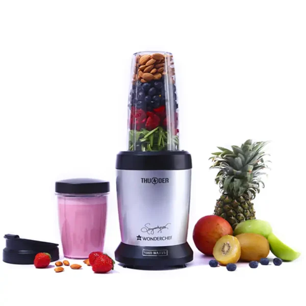 WONDERCHEF Nutri-blend Thunder Mixer, Grinder, Blender & Smoothie Maker | 1000W 22000 RPM 100% Full Copper Motor | SS 6-Blade Assembly | 2 Unbreakable Tritan Jars | 2 Years Warranty | Recipe Book By Chef Sanjeev Kapoor | Black Silver (WON462)