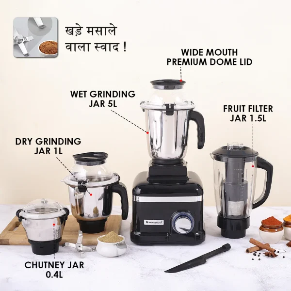 WONDERCHEF Sumo Black DLX Mixer Grinder with 4 Stainless Steel Jars, 1000 W in Black (WON642) 63154742 - Image 2