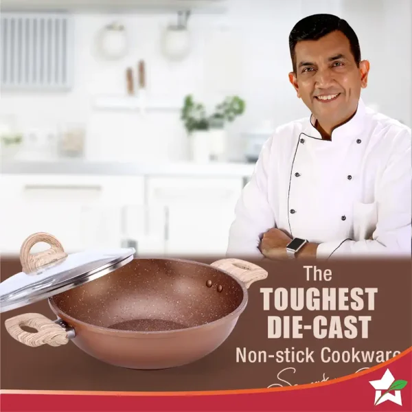 WONDERCHEF Non-Stick Duralife Die-cast 24cm|2.5L|4mm Kadhai with lid Copper 63154790 (WON693) - Image 2
