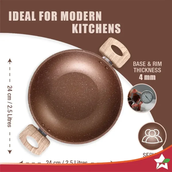 WONDERCHEF Non-Stick Duralife Die-cast 24cm|2.5L|4mm Kadhai with lid Copper 63154790 (WON693) - Image 4
