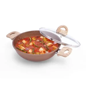 WONDERCHEF Non-Stick Duralife Die-cast 24cm|2.5L|4mm Kadhai with lid Copper 63154790 (WON693)