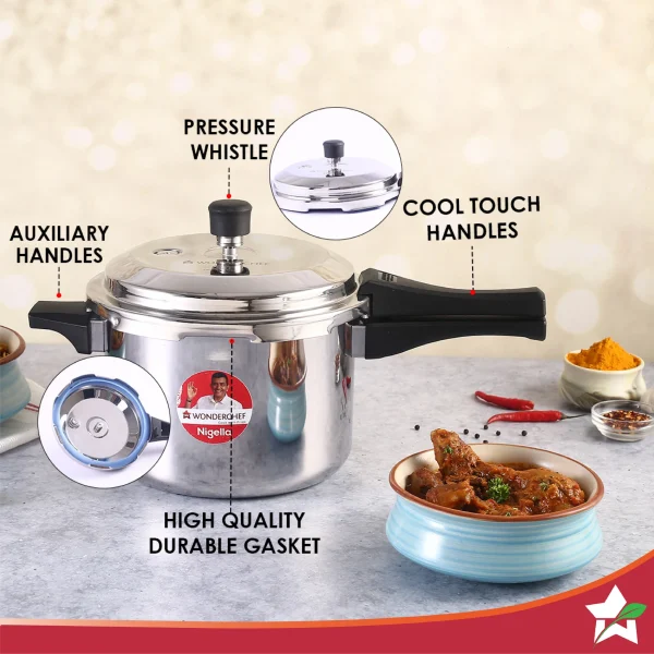 WONDERCHEF Induction Base Nigella Tri-Ply 5L Outer Lid Stainless Steel Pressure Cooker (WON709) 63154773 - Image 3
