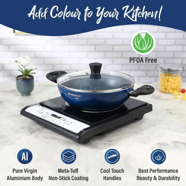 WONDERCHEF Non Stick Galaxy Kadhai with Lid 24 cm, 2 litres, Midnight Blue, 2 Years Warranty 63154753 (WON725) - Image 2