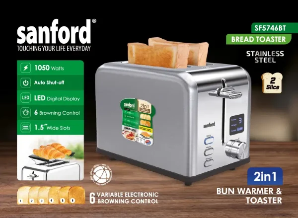 SANFORD Premium Toaster 2 Slices SF5746BT + Free SF3343EK Kettle worth Rs 990 - Image 4